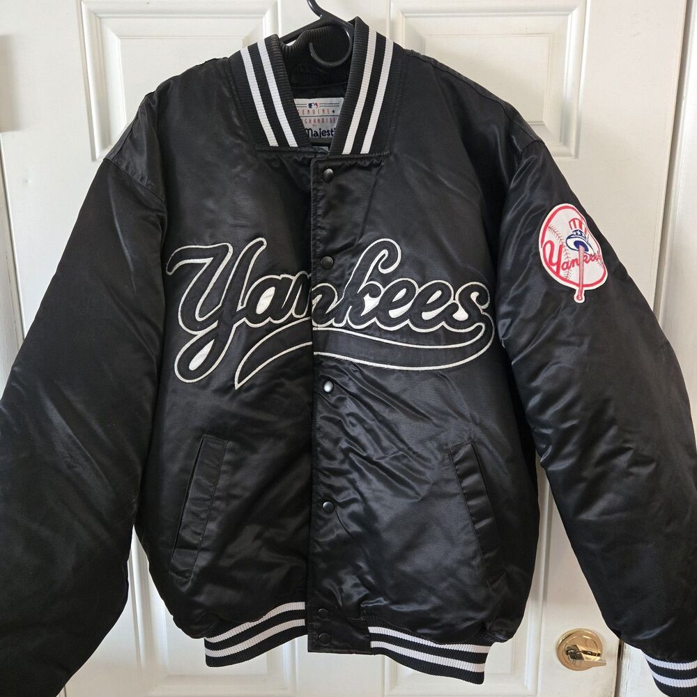 Vintage Majestic New York Yankees Bomber Jacket Black MLB Varsity Men’s L GREAT